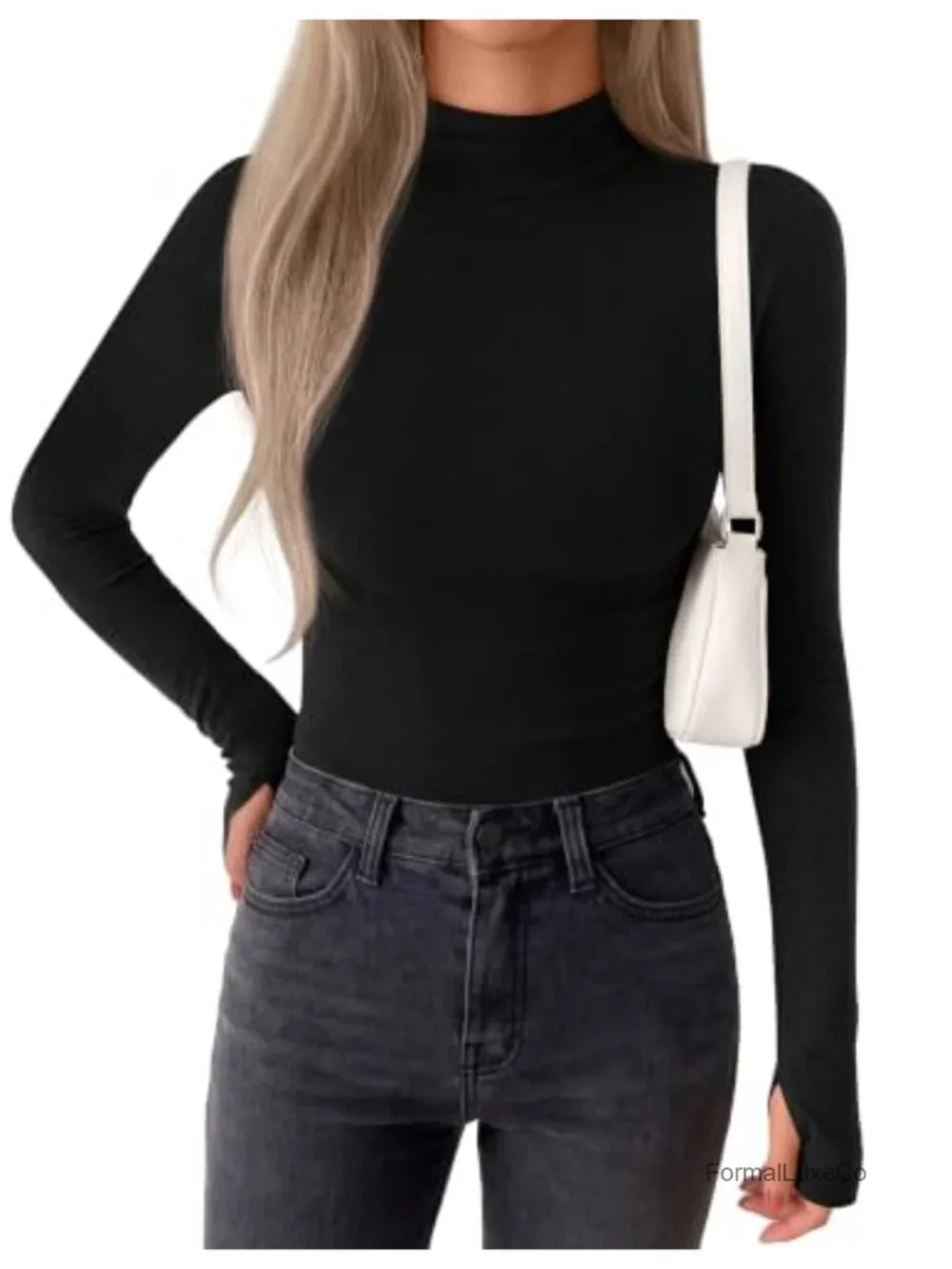 Turtleneck Thumbhole Long Sleeve Shirt - Lightweight Fleece Lining Slim Fit